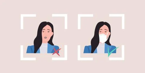 Right and wrong ways to protect epidemic woman wearing mask to prevent MERS-C Illustrazione stock