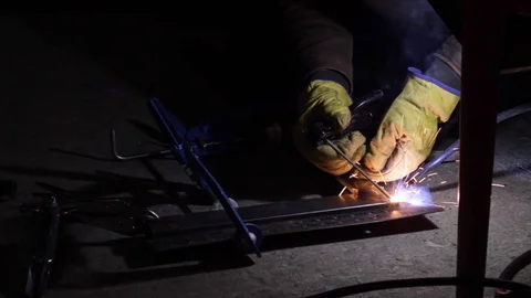 Right angle jig being welded with angular precision, closeup Stock Footage 125030361