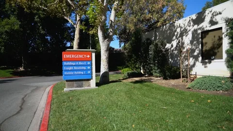 Right Angle Shot of Emergency Sign Hospital Stock Footage 102238225