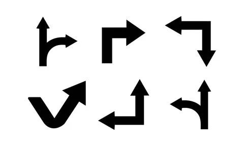 Right Angle Turn and Split Junction Arrow Signs Vector Collection Stock Illustration