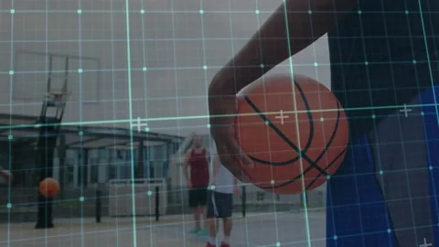 Right arm holding ball ready, triggered by red shot, teammates dribbling for Stock Footage 320726179