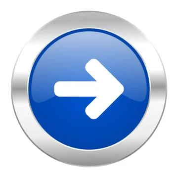 Right arrow blue circle chrome web icon isolated. Stock Illustration