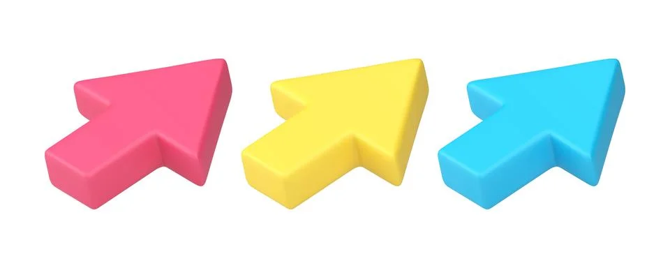 Up right arrow direction cursor interface pointer next button web element 3d  Stock Illustration