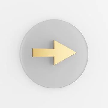 Right arrow gold icon. 3d rendering gray round key button, interface ui ux .. Stock Illustration