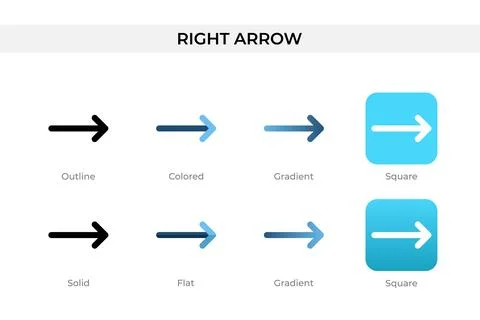 Right arrow icon in different style. right arrow vector icons designed in o.. Stock Illustration
