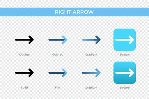Right arrow icon in different style. right arrow vector icons designed in o.. Stock Illustration
