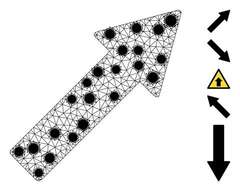Right up Arrow Wire Frame Mesh Icon with Flu Nodes Stock Illustration