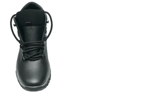 Right black leather warm boot with laces.Winter footwear 스톡 일러스트