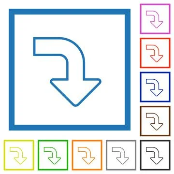 Right bottom side turn arrow outline flat framed icons 스톡 일러스트