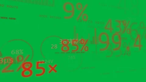 Right cluster expanding red HUD scaling percent numbers gauges showing node data Stock Footage 332803479
