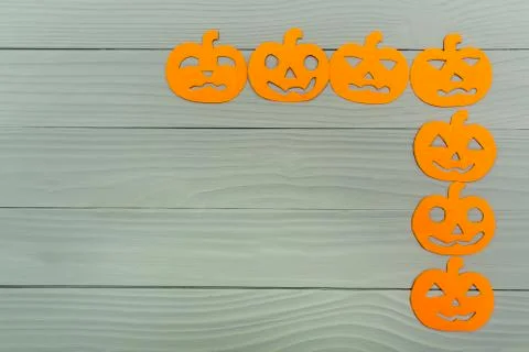 Right corner frame with different pumpkin paper silhouettes Stock Photos