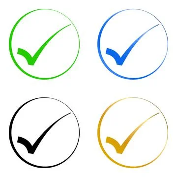 Right correct icon set outline gradient colors circle Stock Illustration