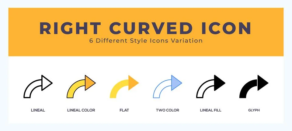 Right curved icon set with different styles. Design elements for logo. Vect.. Stock Illustration