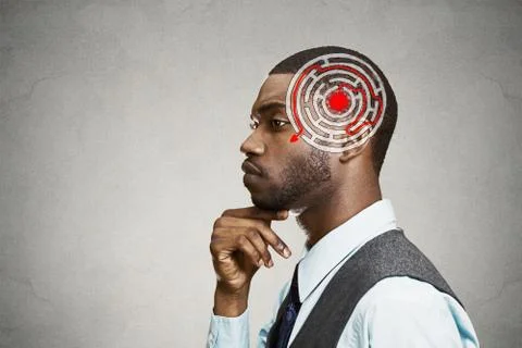 Right decision wisdom strategy concept. Man solving problem thinking 写真素材