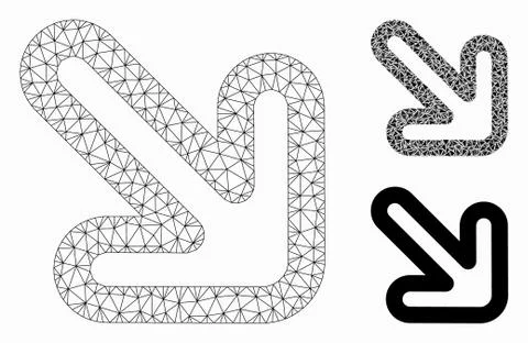Right-Down Arrow Vector Mesh 2D Model and Triangle Mosaic Icon Illustrazione stock