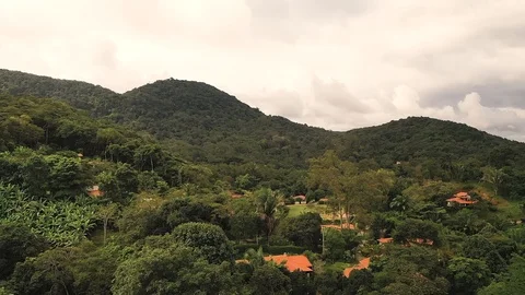 Up to the right drone view in a beautiful cloud day in a green Valley , Brazil.  Video stock 119851239