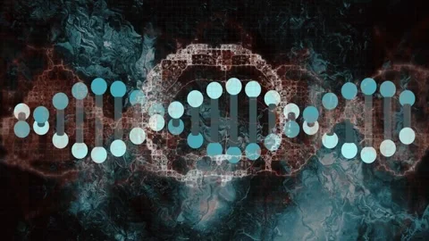Right-edge cyan node cluster moving left, pairing into rungs, forming center Stock Footage 328657032