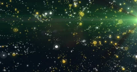 Right-edge flare pulsing triggers specks shifting parallax, bokeh discs drifting Stock Footage 328417066