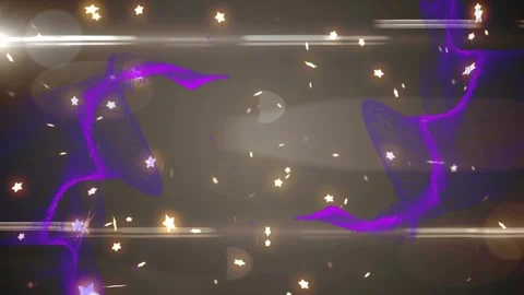 Right edge spark bursting, golden stars and purple ribbons emerging, weaving Stock Footage 328347679