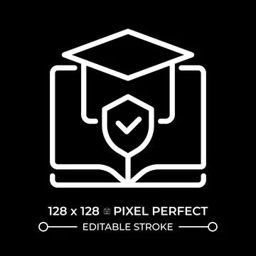 Right to education pixel perfect white line icon in negative space Stock Illustration
