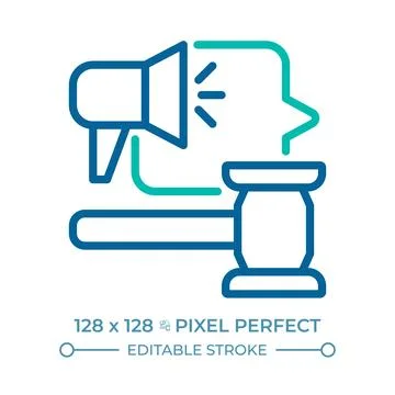 Right to fair public hearing pixel perfect two color line icon Stock-Illustration