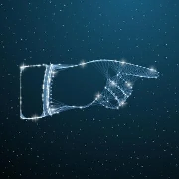Right forefinger pointing polygonal concept. Pointing hand finger touching a Stock Illustration