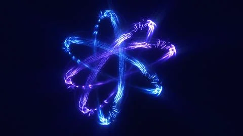 Right glowing energy ring shaped like an atom with swirling blue and violet l Stock Photos