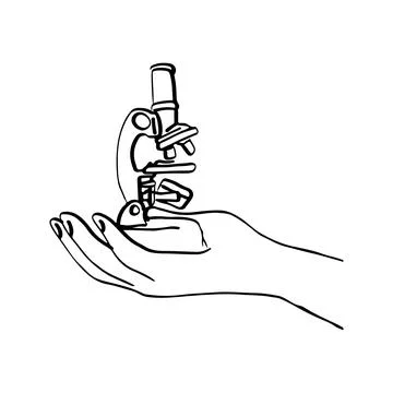 Right hand holding microscope vector illustration sketch hand drawn with blac 库存插图