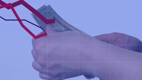 Right hand holding stack, left riffing, fanning USD bills, counting cash showing Stockbeeldmateriaal 328417488