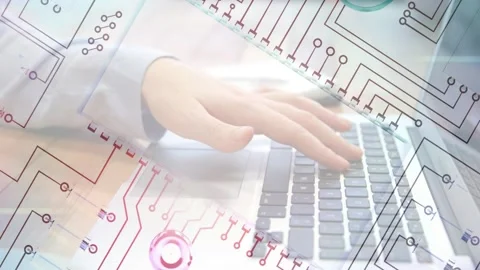 Right hand hovering over laptop keys starting typing for tech data entry, Stock Footage 332280520