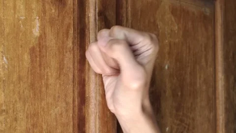 Right Hand Knocks on The Wooden Door of The House Stock Footage 292937252