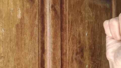 Right Hand Knocks on The Wooden Door of The House Stock Footage 292937253