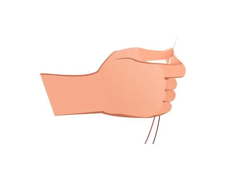 Right hand with needle and thread for sewing. Oobject isolated on white backg Stock Illustration