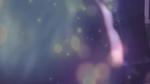 Right hand pressing key and making tech user leaning, adjusting screen, purple Stock Footage 334114003