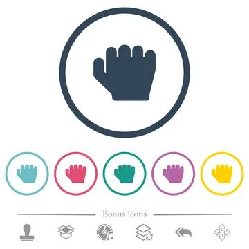 Right handed grab gesture flat color icons in round outlines Stock Illustration