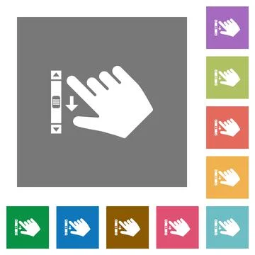 Right handed scroll down gesture square flat icons Illustrazione stock