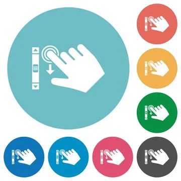 Right handed scroll down gesture flat round icons Stock Illustration