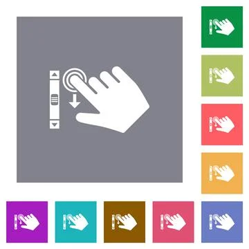 Right handed scroll down gesture square flat icons Illustrazione stock