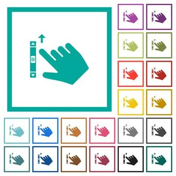 Right handed scroll up gesture flat color icons with quadrant frames イラスト素材