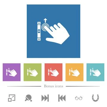 Right handed scroll up gesture flat white icons in square backgrounds Stockillustratie