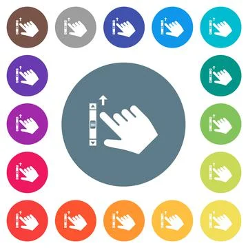 Right handed scroll up gesture flat white icons on round color backgrounds Stockillustratie