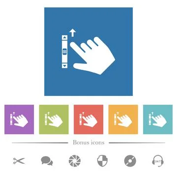 Right handed scroll up gesture flat white icons in square backgrounds Stockillustratie