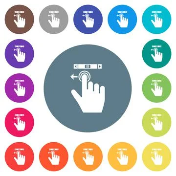Right handed scroll left gesture flat white icons on round color backgrounds Stockillustratie