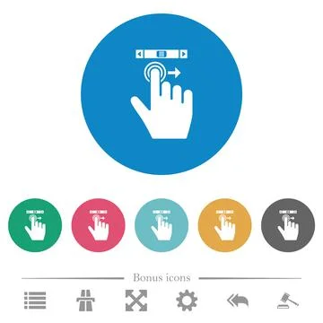 Right handed scroll right gesture flat round icons Illustrazione stock