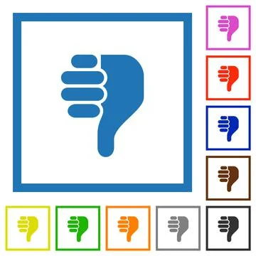 Right handed thumbs down solid flat framed icons Illustrazione stock