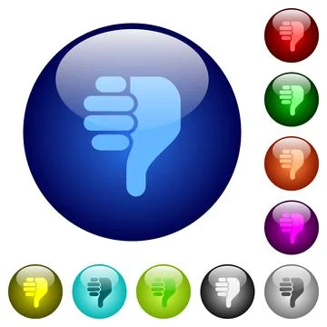Right handed thumbs down solid color glass buttons Stock Illustration