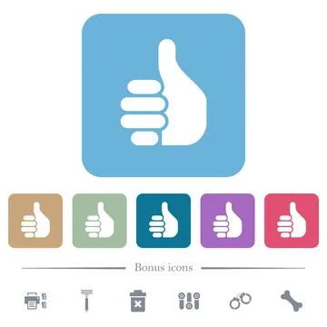 Right handed thumbs up solid flat icons on color rounded square backgrounds イラスト素材