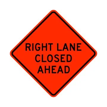 Right lane closed ahead warning road sign Stock Illustration