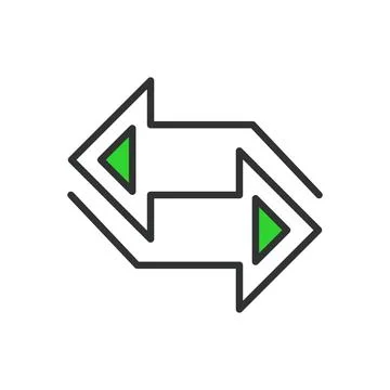 Right left arrows, in line design, green. Right, left, arrows, directional Stock Illustration