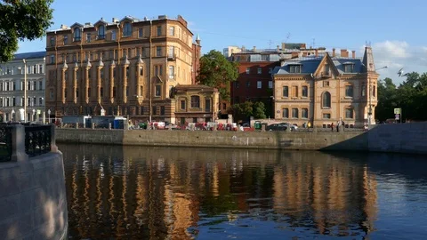 Right to left of on the canals and cityscape of Saint Petersburg in Russia Stock Footage 103288101